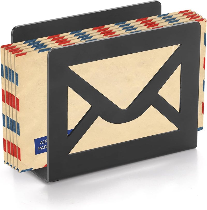 appacare Desktop Metal Mail Holder,Modern Black Letter Organizer for Desk with Cutout Envelope Design,Home and Office Envelope and Document Storage Rack (Black) - Image 1